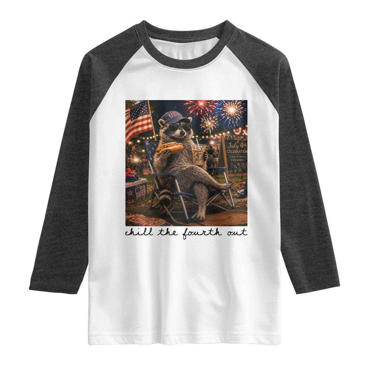 4th of July Raccoon Raglan Shirt Chill The Fourth Out