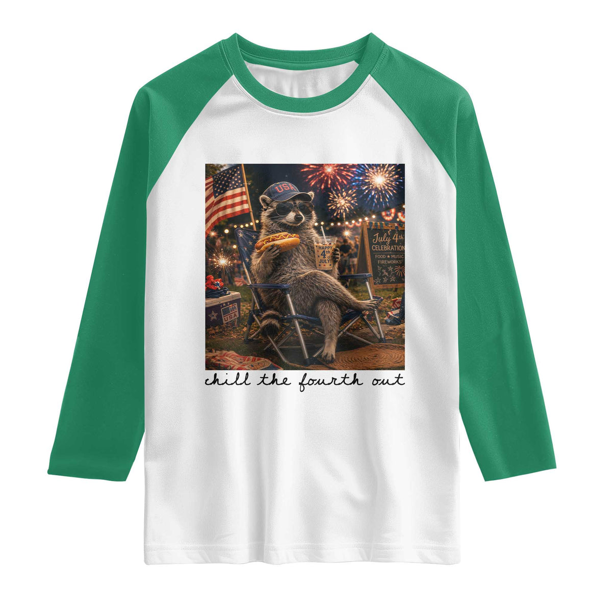 4th of July Raccoon Raglan Shirt Chill The Fourth Out