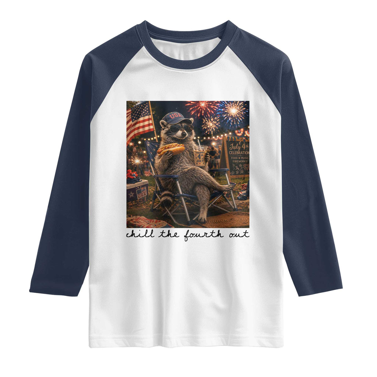 4th of July Raccoon Raglan Shirt Chill The Fourth Out