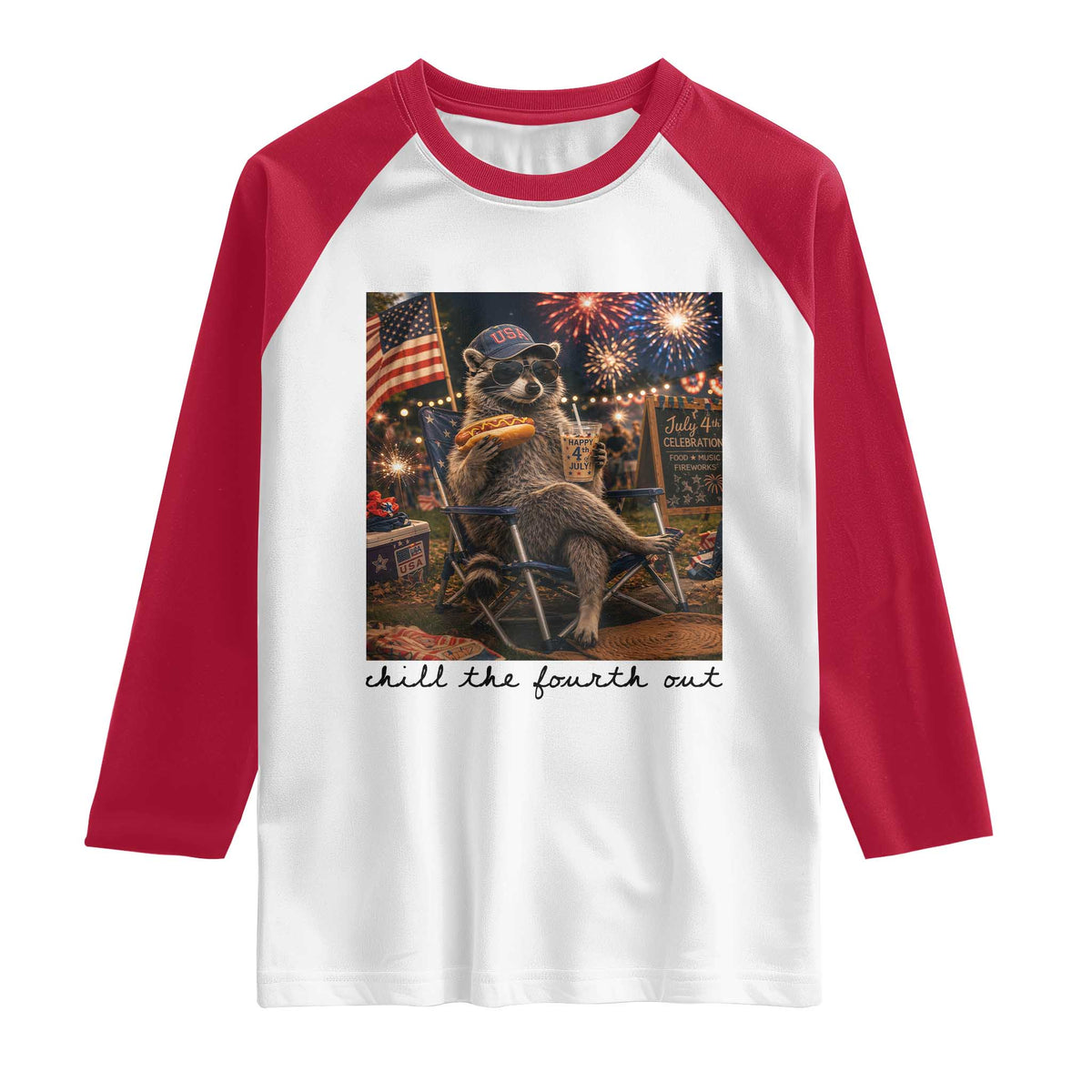 4th of July Raccoon Raglan Shirt Chill The Fourth Out