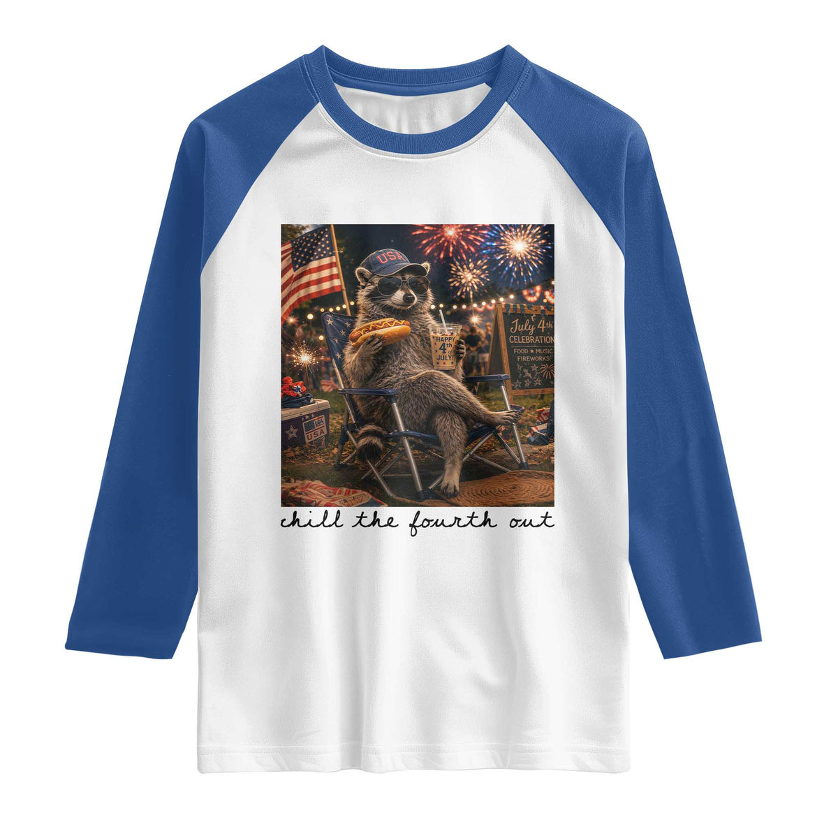 4th of July Raccoon Raglan Shirt Chill The Fourth Out