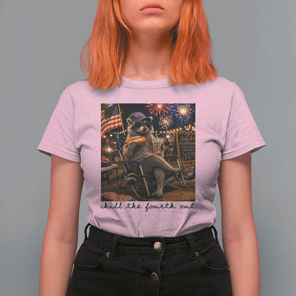 4th of July Raccoon T Shirt For Women Chill The Fourth Out