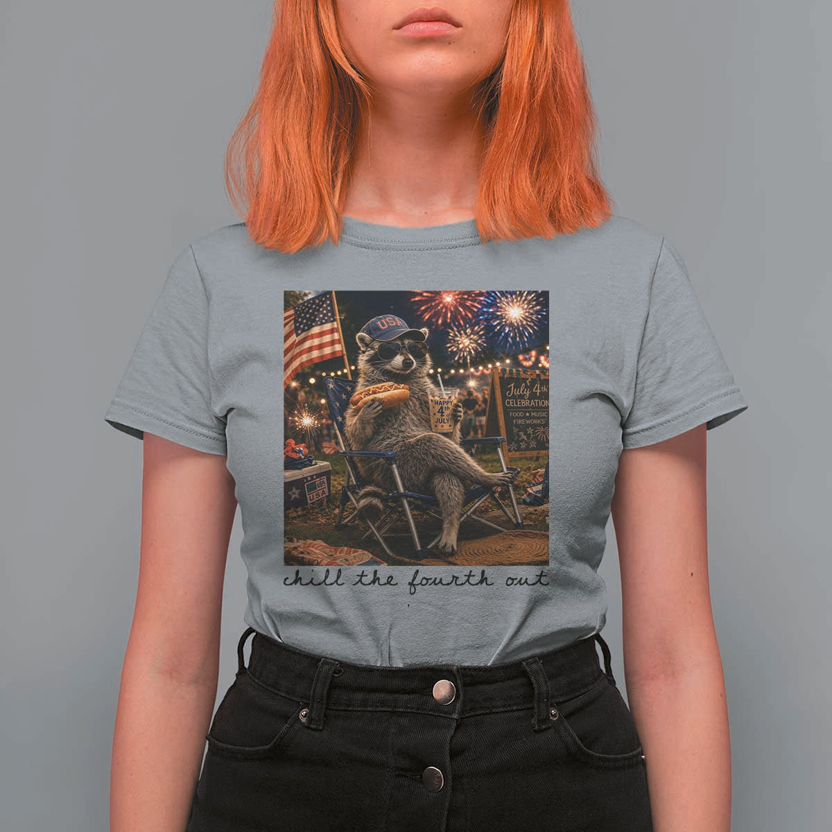 4th of July Raccoon T Shirt For Women Chill The Fourth Out