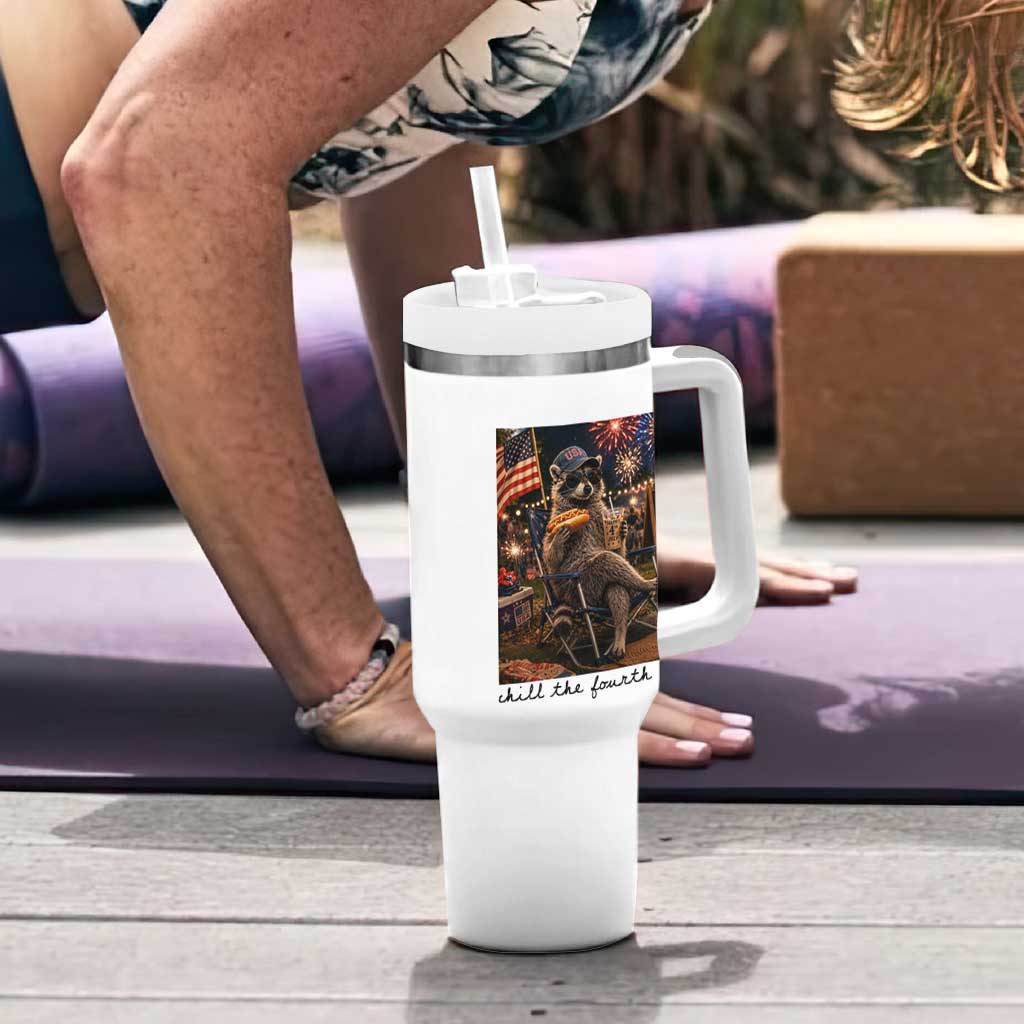 4th of July Raccoon Tumbler With Handle Chill The Fourth Out