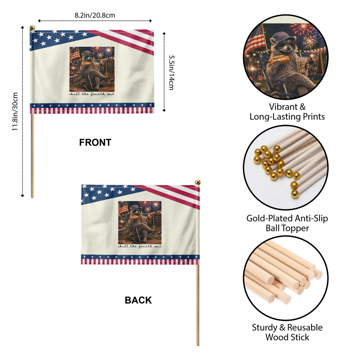 4th of July Raccoon Patriotic Handheld Flag Chill The Fourth Out TS14