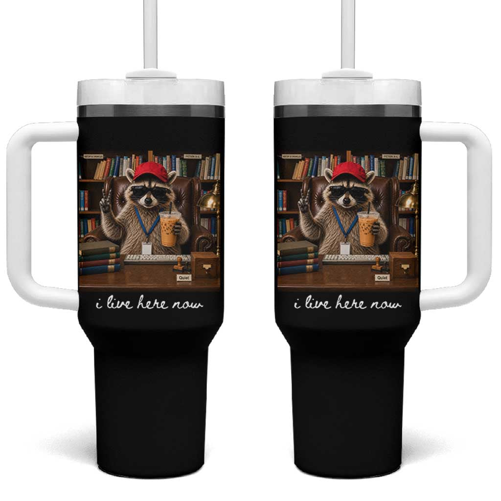 School Librarian Tumbler With Handle I Live Here Now Back to School
