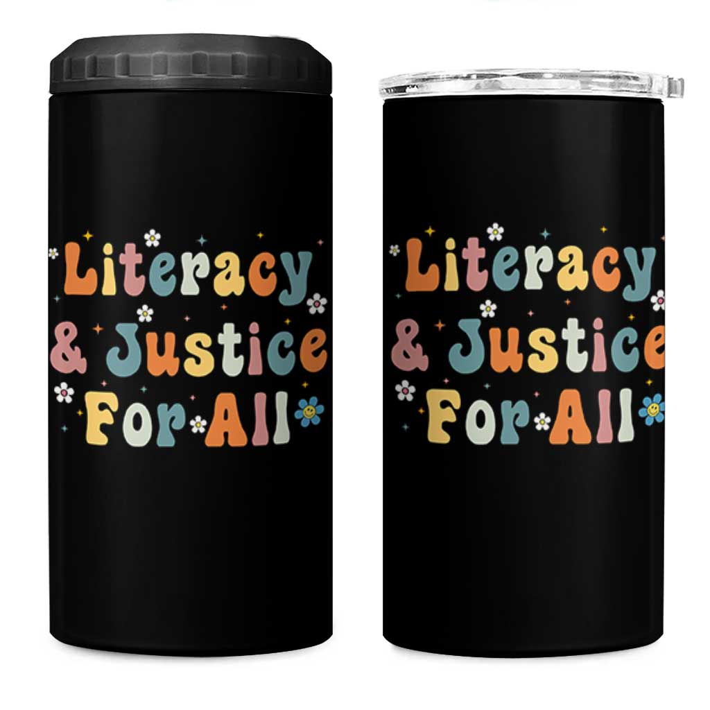 Literacy Justice for All Stop Book Banning Protect Librarian 4 in 1 Can Cooler Tumbler