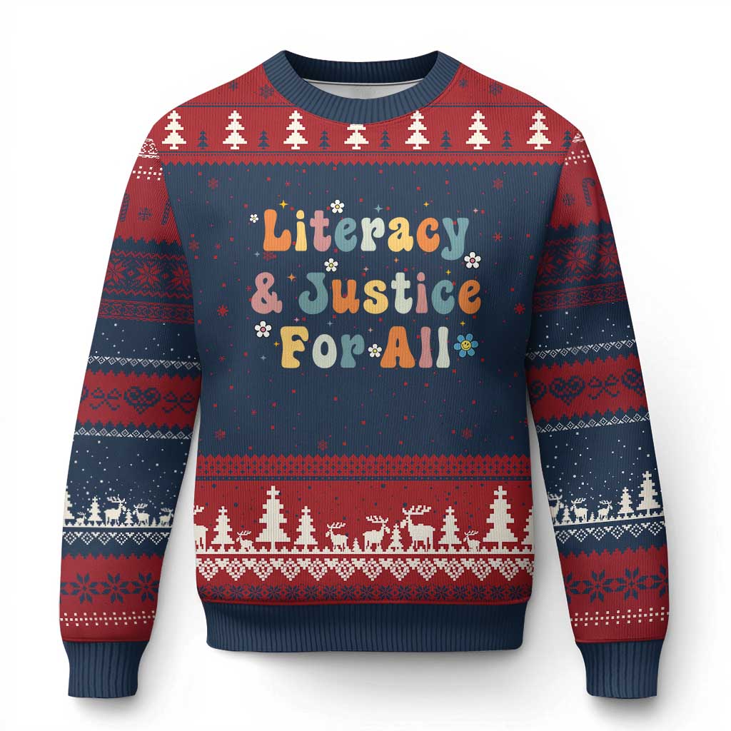 Literacy Justice for All Stop Book Banning Protect Librarian Ugly Christmas Sweater