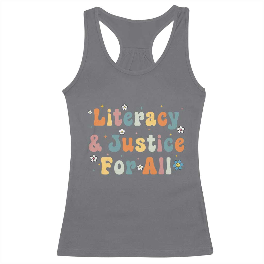 Literacy Justice for All Stop Book Banning Protect Librarian Racerback Tank Top