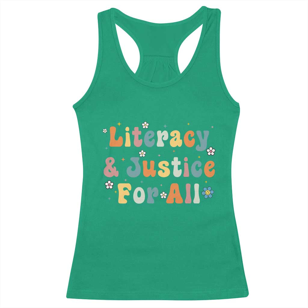Literacy Justice for All Stop Book Banning Protect Librarian Racerback Tank Top