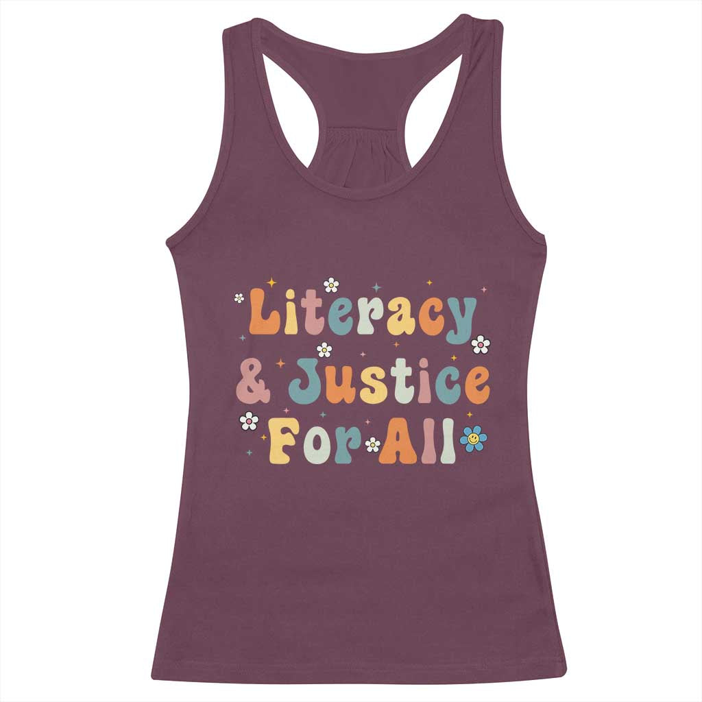 Literacy Justice for All Stop Book Banning Protect Librarian Racerback Tank Top