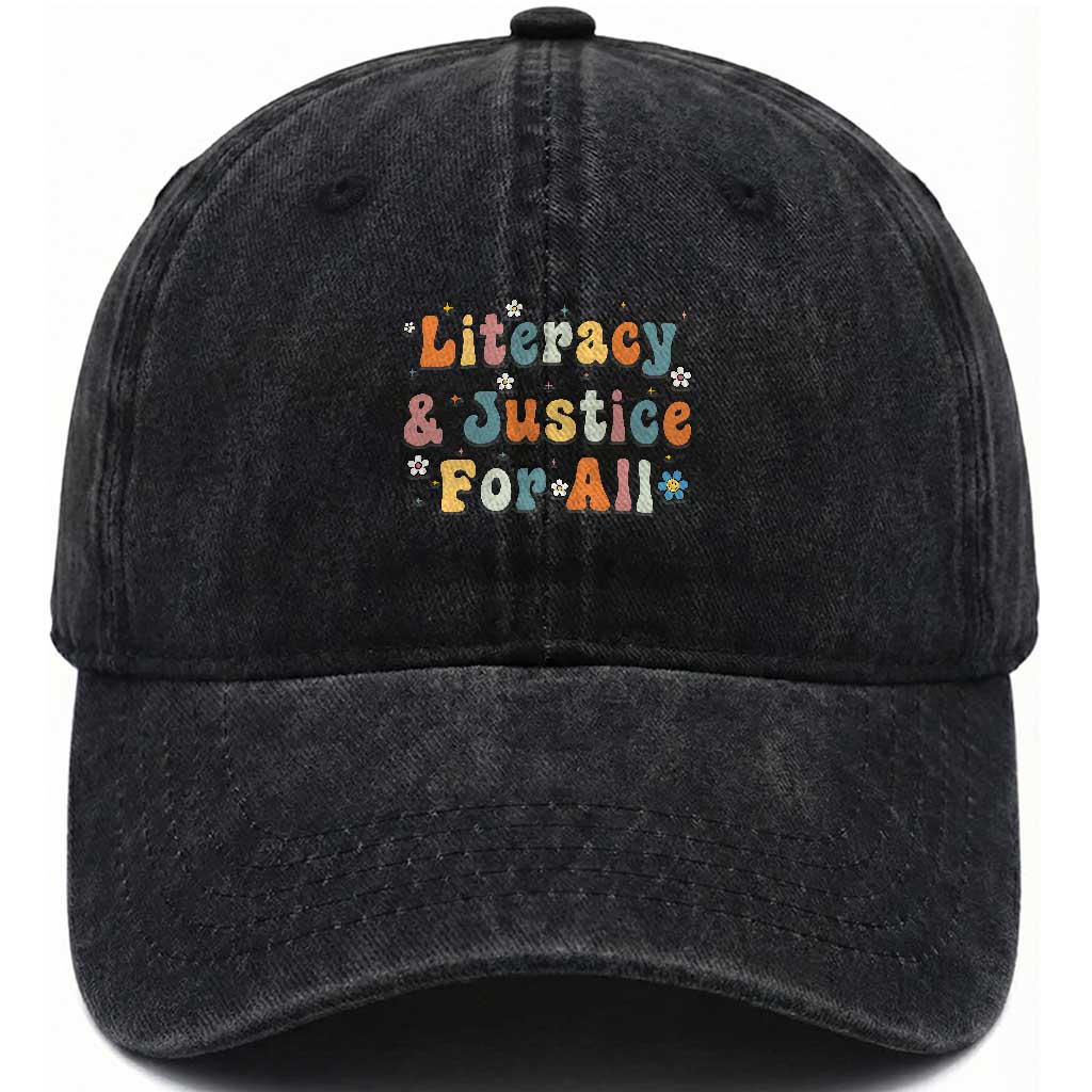 Literacy Justice for All Stop Book Banning Protect Librarian Washed Cotton Baseball Cap