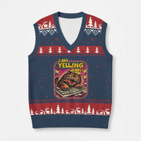 Funny I Am Yelling Carl V-Neck Knit Sweater Vest Screaming Donut Cat Meme