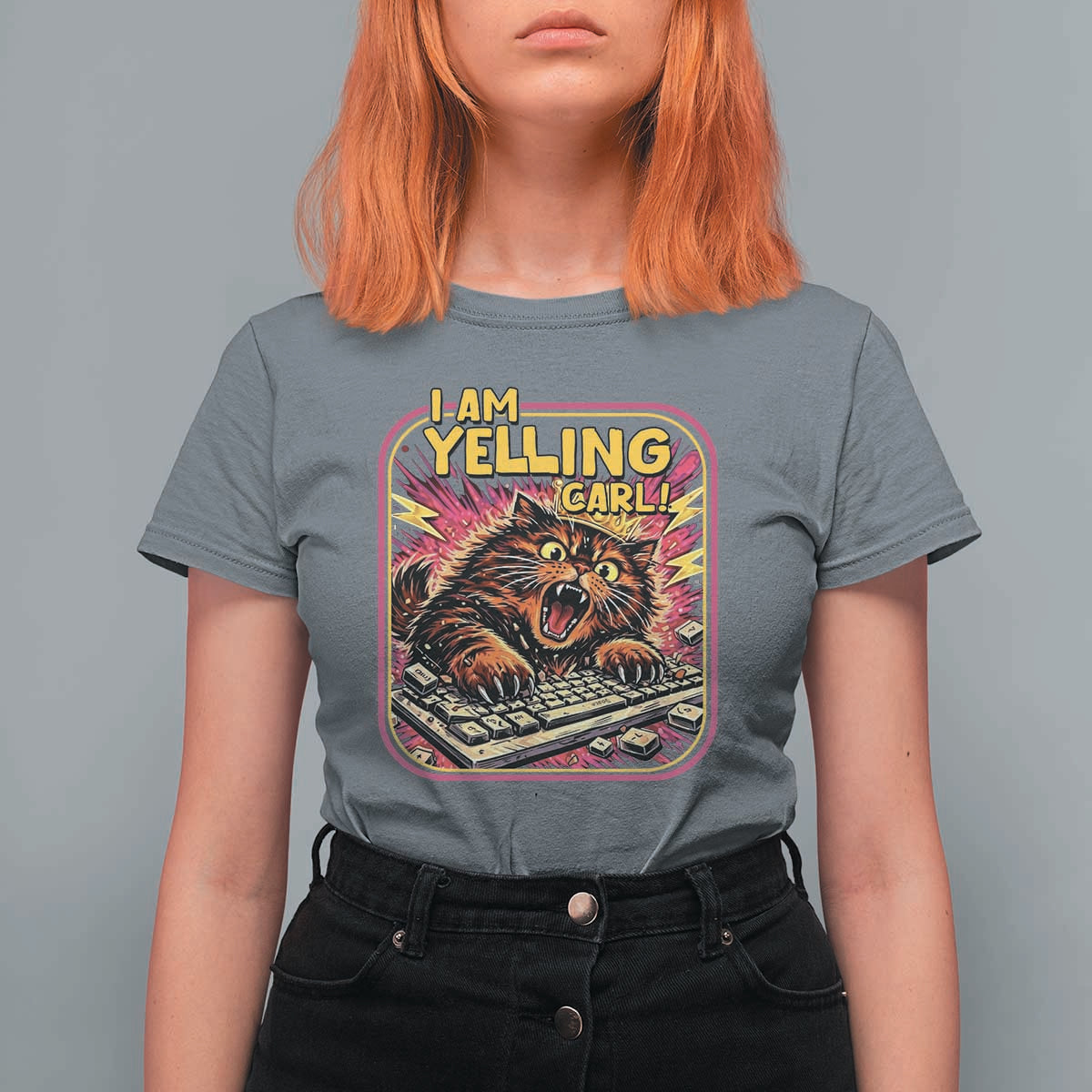Funny I Am Yelling Carl T Shirt For Women Screaming Donut Cat Meme