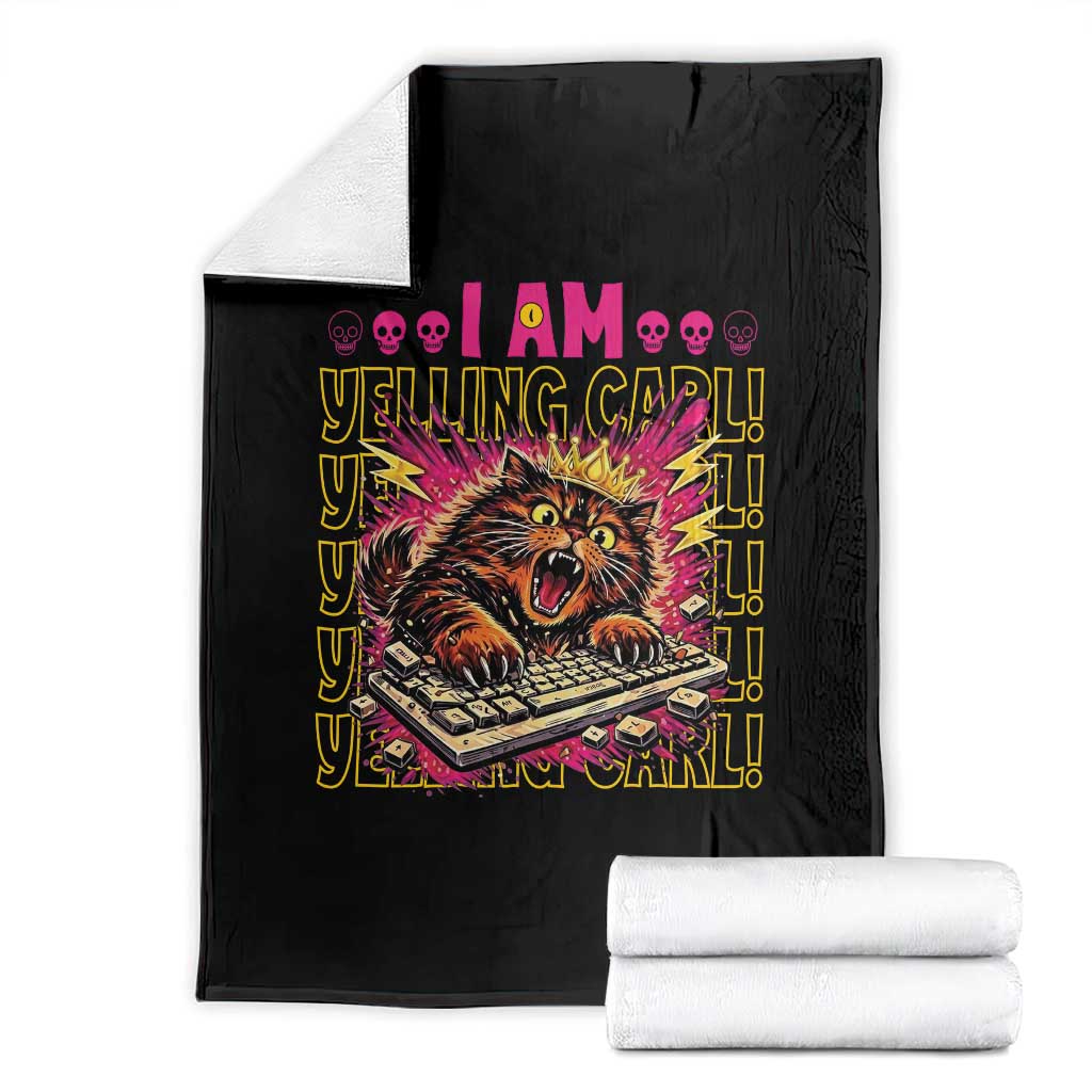 Funny I Am Yelling Carl Donut Cat Meme Throw Blanket