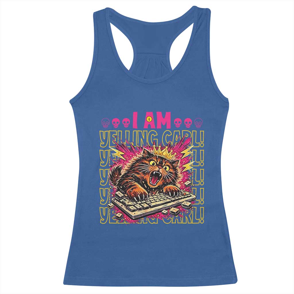 Funny I Am Yelling Carl Donut Cat Meme Racerback Tank Top