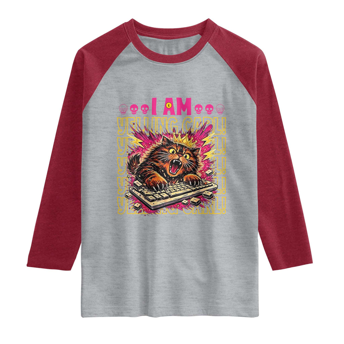 Funny I Am Yelling Carl Donut Cat Meme Raglan Shirt