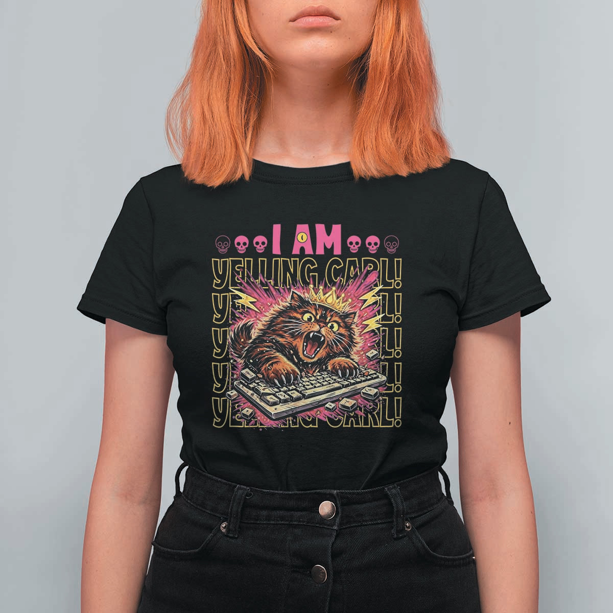 Funny I Am Yelling Carl Donut Cat Meme T Shirt For Women