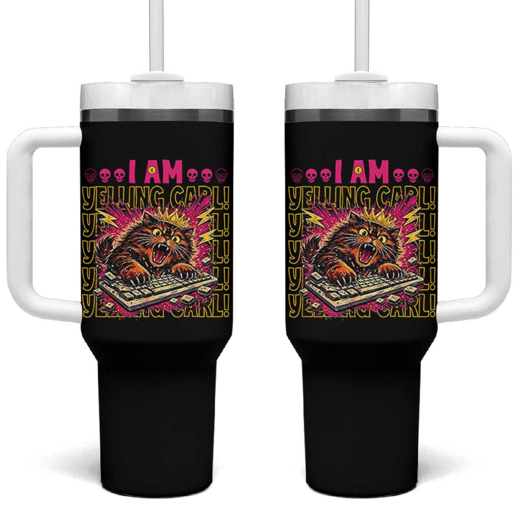 Funny I Am Yelling Carl Donut Cat Meme Tumbler With Handle