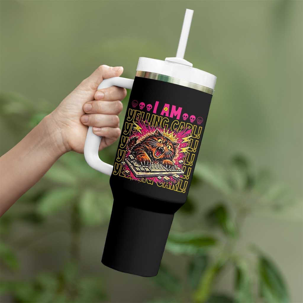 Funny I Am Yelling Carl Donut Cat Meme Tumbler With Handle