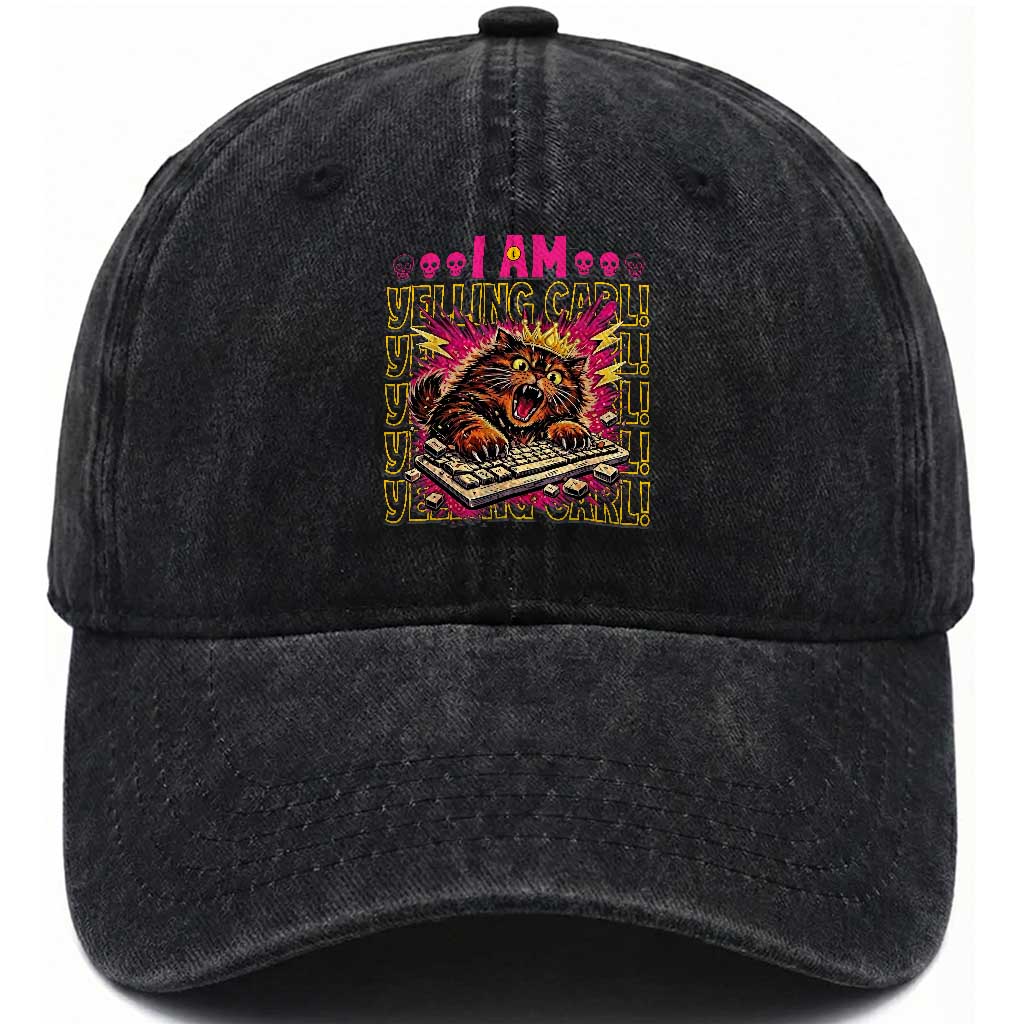 Funny I Am Yelling Carl Donut Cat Meme Washed Cotton Baseball Cap