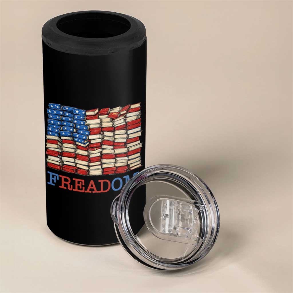Freedom to Read Books Freadom 4 in 1 Can Cooler Tumbler USA Flag Patriotic Library Book Lover