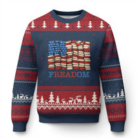 Freedom to Read Books Freadom Ugly Christmas Sweater USA Flag Patriotic Library Book Lover