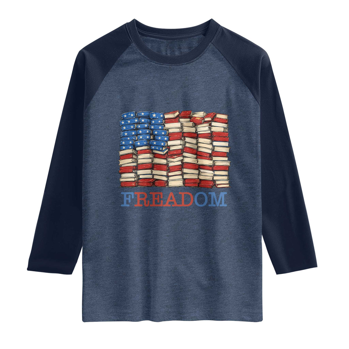 Freedom to Read Books Freadom Raglan Shirt USA Flag Patriotic Library Book Lover