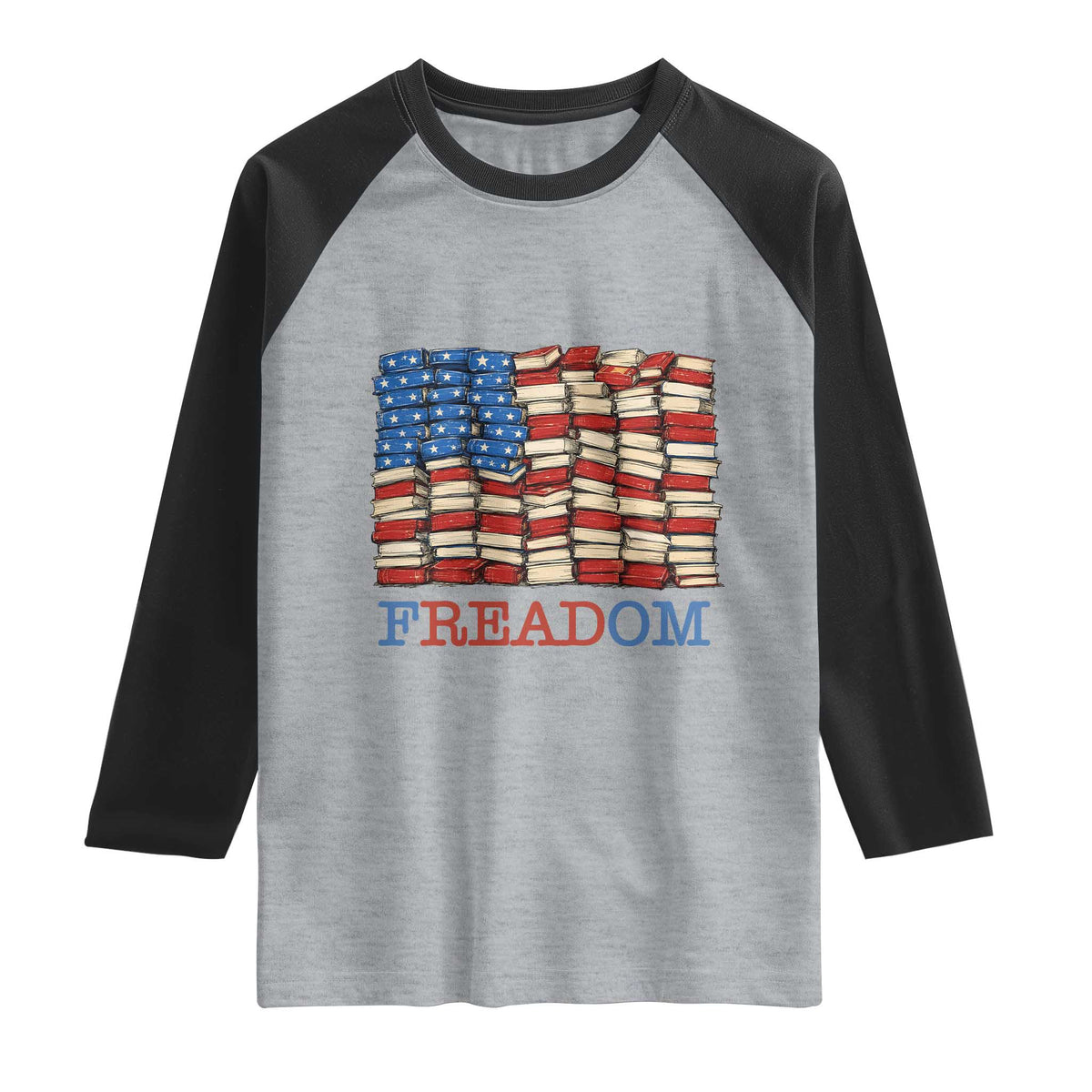 Freedom to Read Books Freadom Raglan Shirt USA Flag Patriotic Library Book Lover