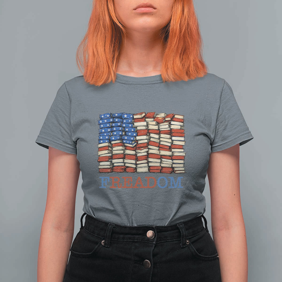 Freedom to Read Books Freadom T Shirt For Women USA Flag Patriotic Library Book Lover