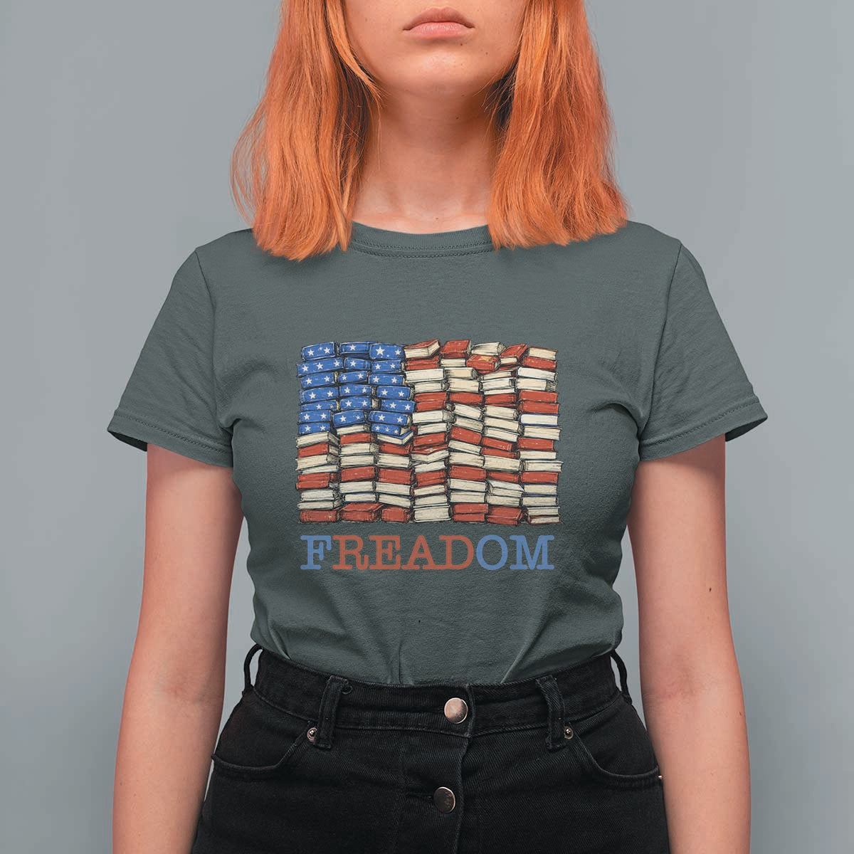 Freedom to Read Books Freadom T Shirt For Women USA Flag Patriotic Library Book Lover