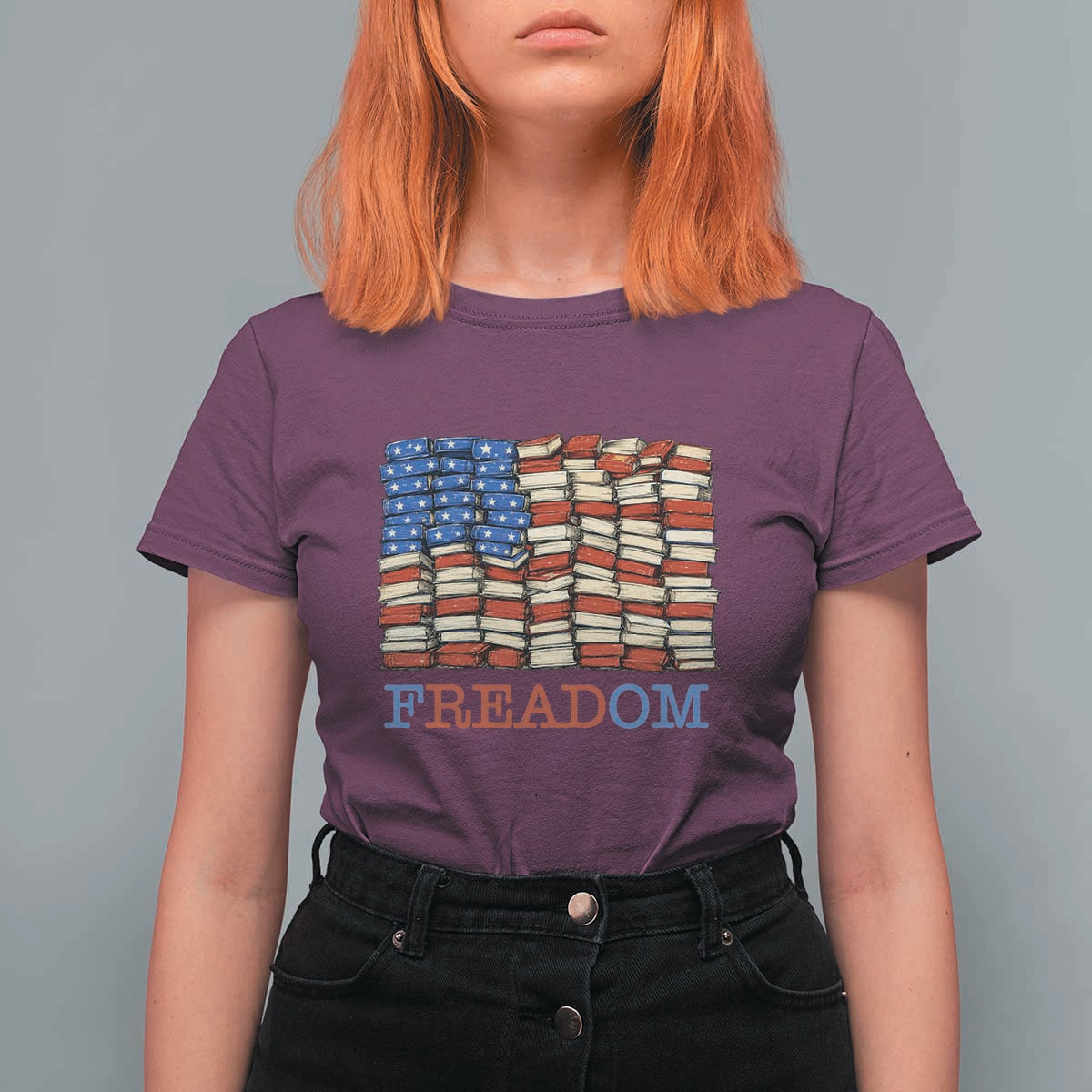 Freedom to Read Books Freadom T Shirt For Women USA Flag Patriotic Library Book Lover