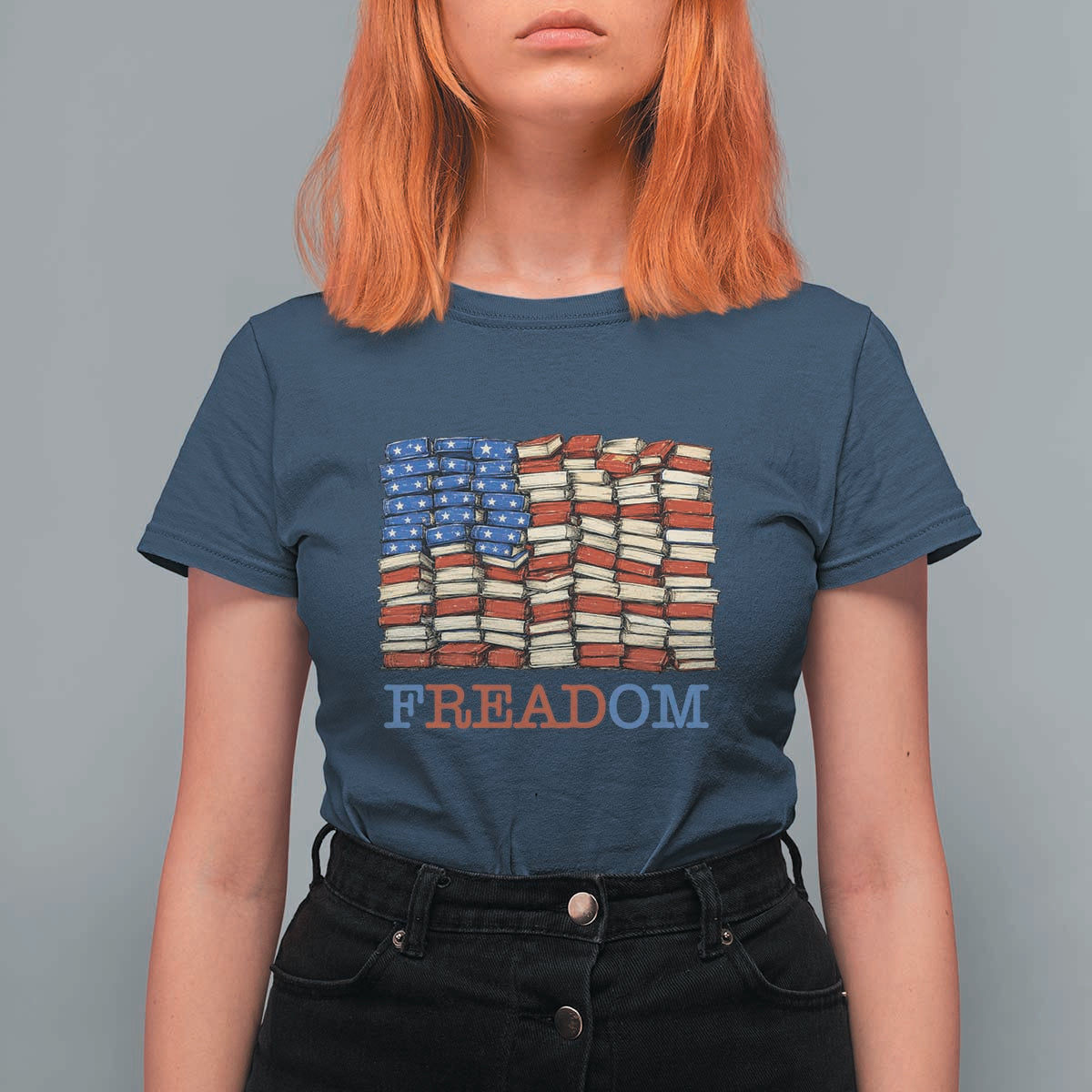 Freedom to Read Books Freadom T Shirt For Women USA Flag Patriotic Library Book Lover