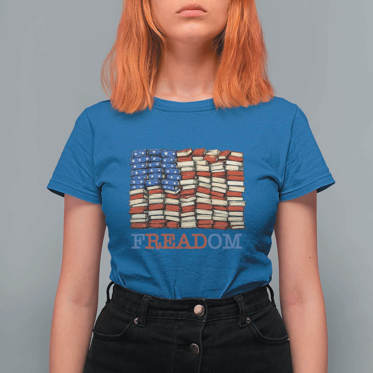 Freedom to Read Books Freadom T Shirt For Women USA Flag Patriotic Library Book Lover