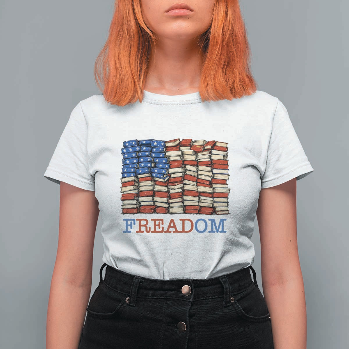 Freedom to Read Books Freadom T Shirt For Women USA Flag Patriotic Library Book Lover