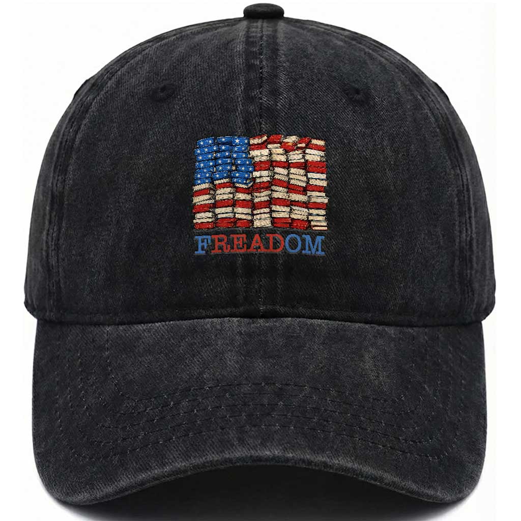 Freedom to Read Books Freadom Washed Cotton Baseball Cap USA Flag Patriotic Library Book Lover