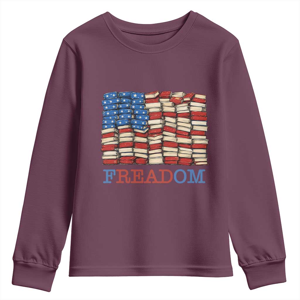 Freedom to Read Books Freadom Youth Sweatshirt USA Flag Patriotic Library Book Lover
