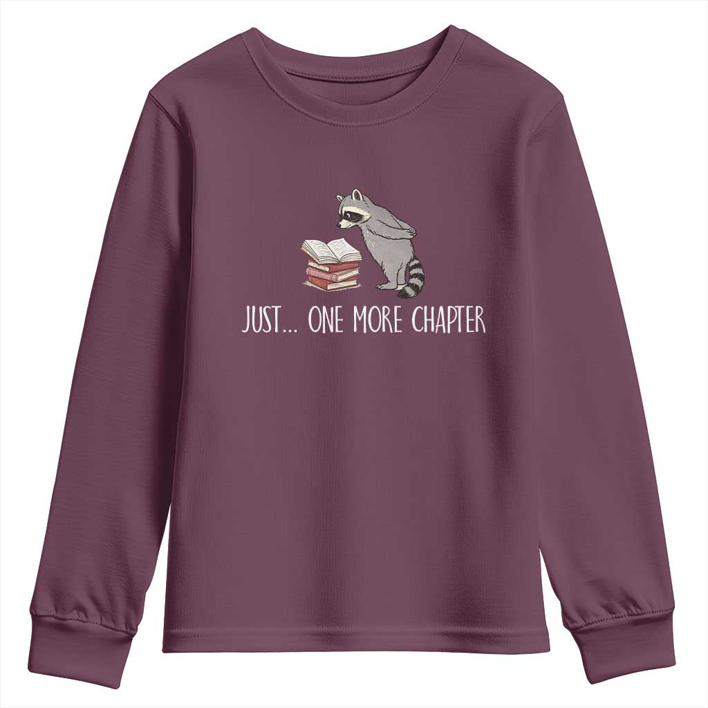 Just One More Chapter Youth Sweatshirt Funny Raccoon Reading Book Lover Gift