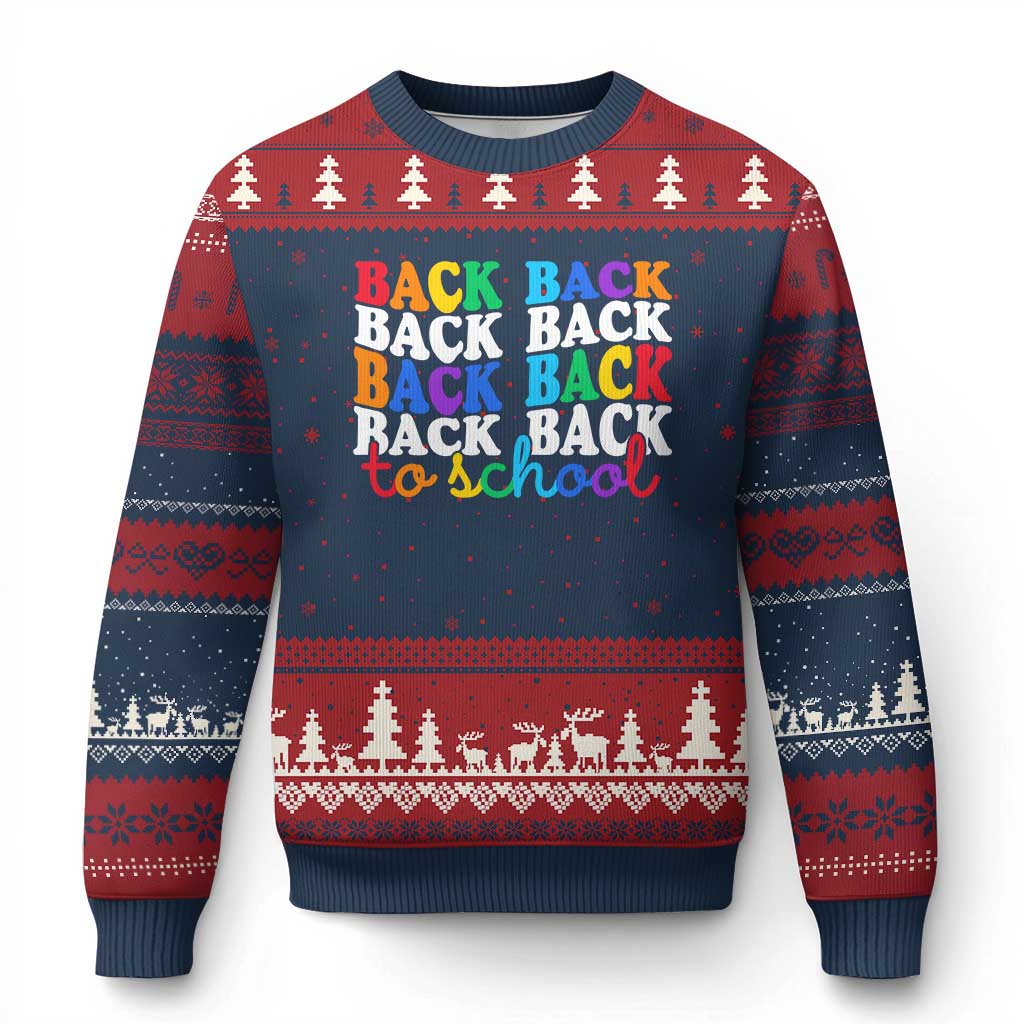 Groovy Back To School Ugly Christmas Sweater First Day of School Colorful Teacher Student Kids