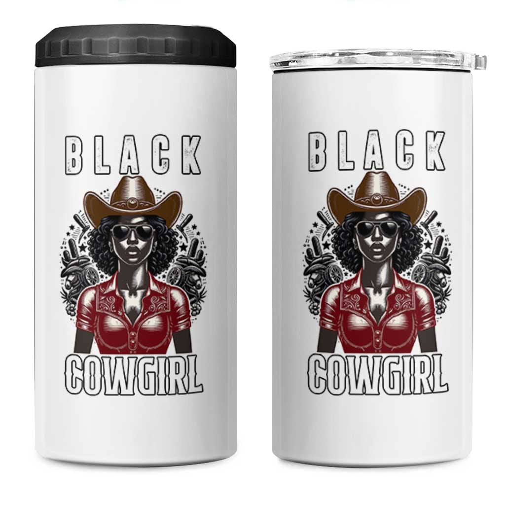 Black Cowgirl Rodeo 4 in 1 Can Cooler Tumbler African American Western Country Texas