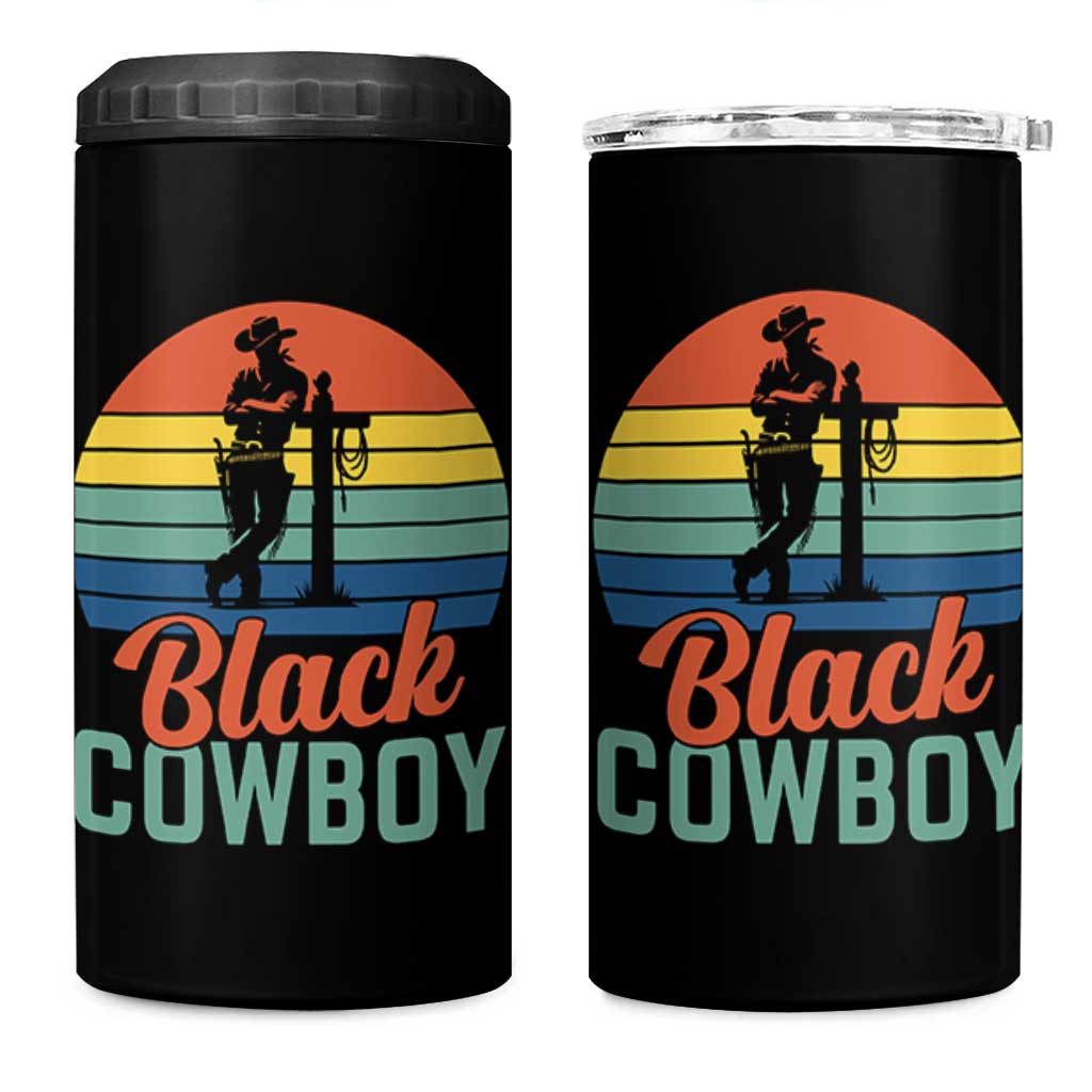 Black Cowboy Sunset 4 in 1 Can Cooler Tumbler Western Rodeo Cross