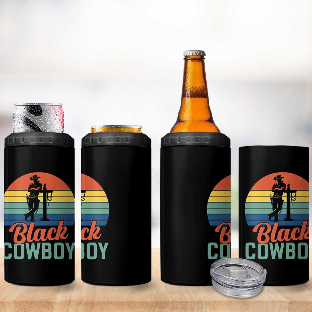 Black Cowboy Sunset 4 in 1 Can Cooler Tumbler Western Rodeo Cross