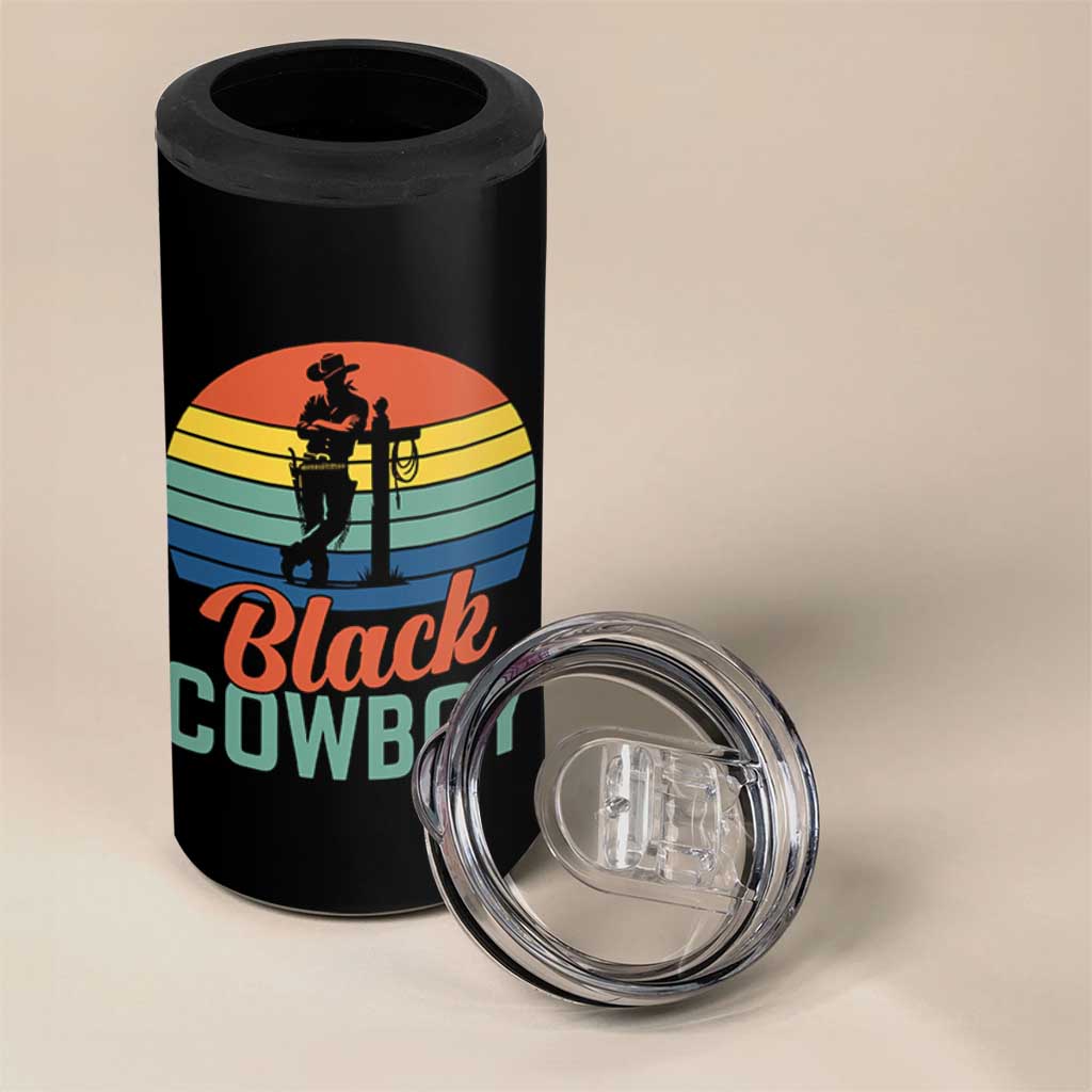 Black Cowboy Sunset 4 in 1 Can Cooler Tumbler Western Rodeo Cross