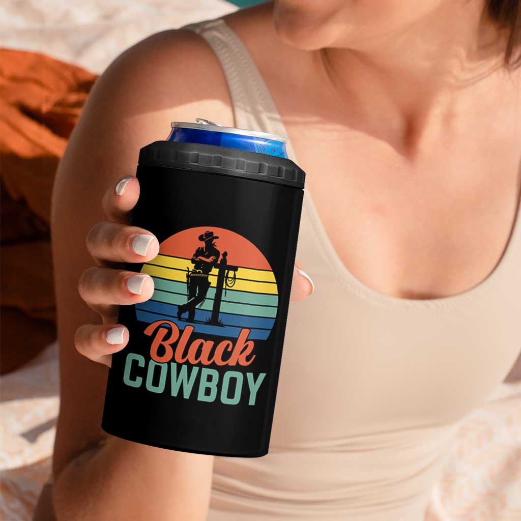 Black Cowboy Sunset 4 in 1 Can Cooler Tumbler Western Rodeo Cross