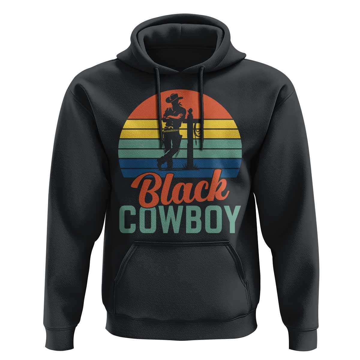 Black Cowboy Sunset Hoodie Western Rodeo Cross - Wonder Print Shop