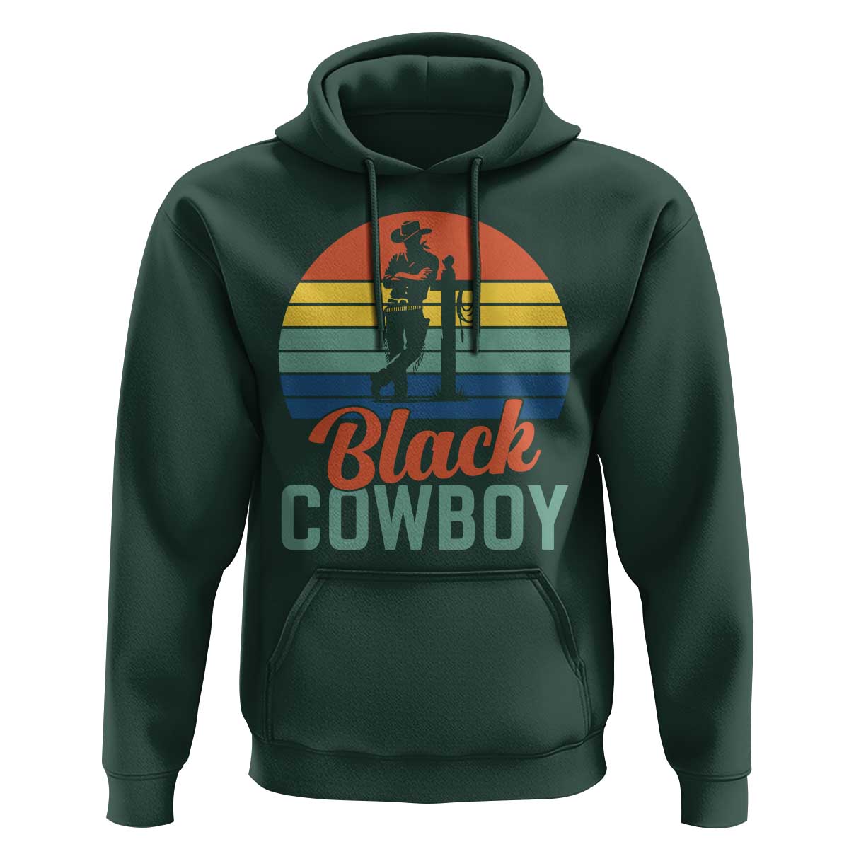 Black Cowboy Sunset Hoodie Western Rodeo Cross - Wonder Print Shop