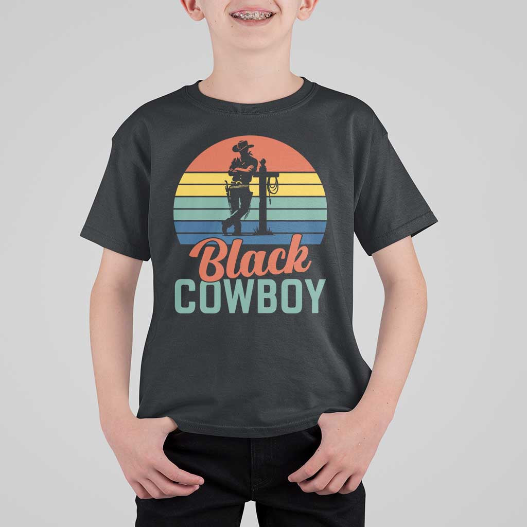 Black Cowboy Sunset T Shirt For Kid Western Rodeo Cross - Wonder Print Shop