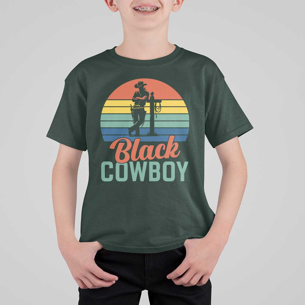 Black Cowboy Sunset T Shirt For Kid Western Rodeo Cross - Wonder Print Shop