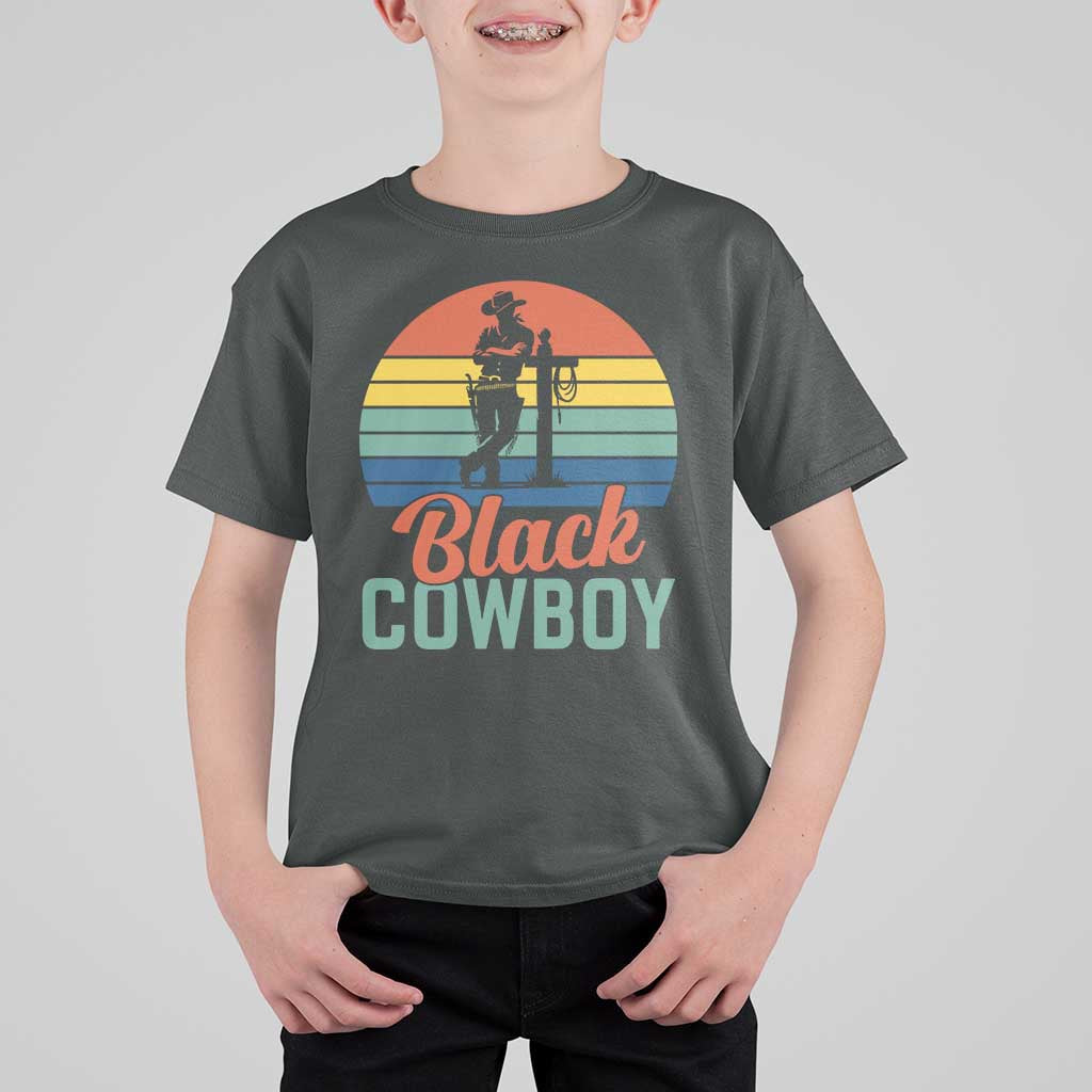 Black Cowboy Sunset T Shirt For Kid Western Rodeo Cross - Wonder Print Shop