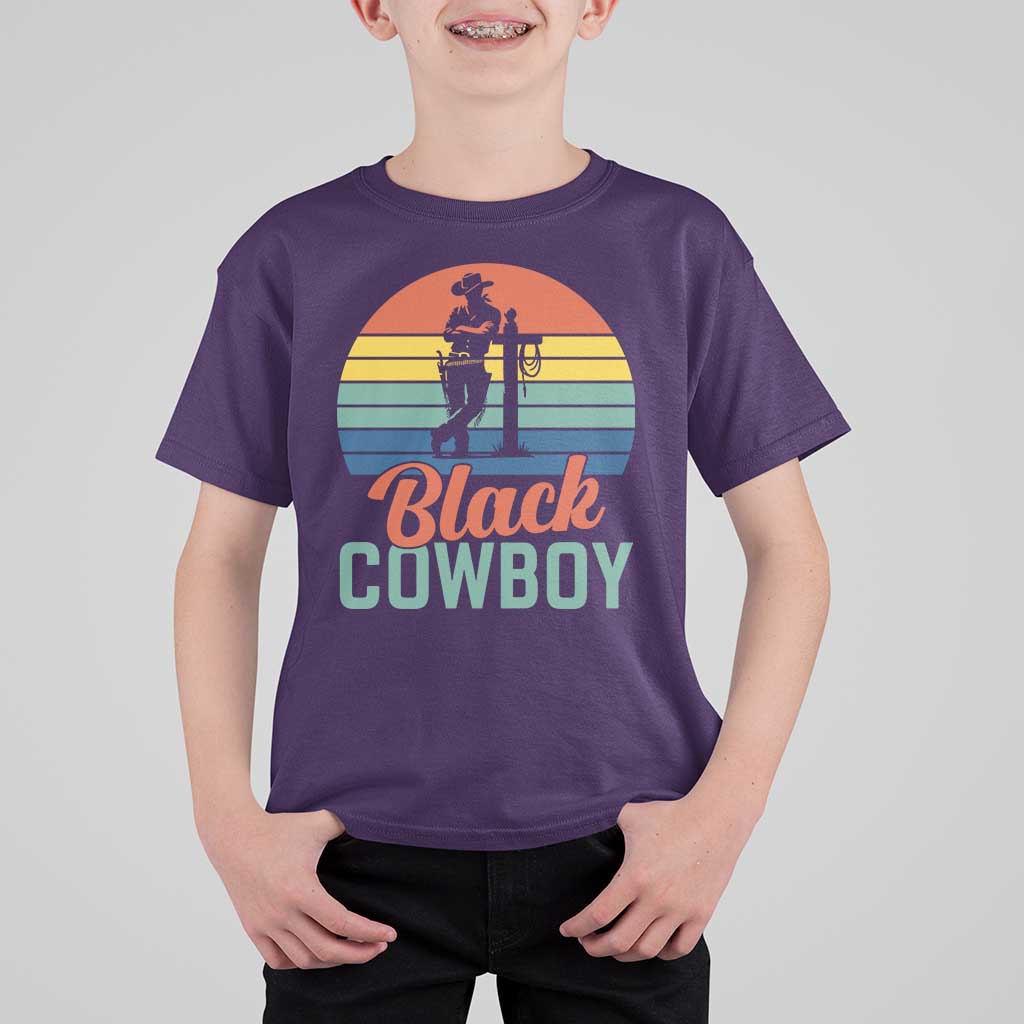 Black Cowboy Sunset T Shirt For Kid Western Rodeo Cross - Wonder Print Shop